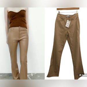 NWT Zara Faux Leather Tan Flare Pants Size 38